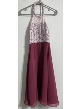 Azazie Junior Bridesmaid Dress J12 Girl's 12 Halter Floral Mulberry White Classy